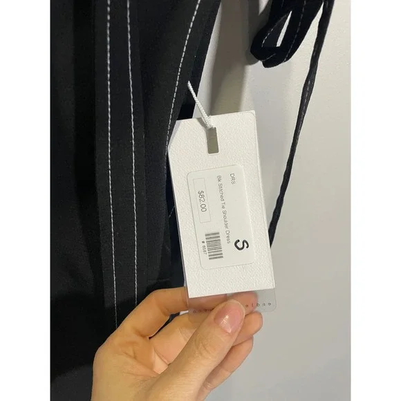 Endless Rose Stitched Tie Shoulder Dress Womens Small Black Mini Shift 6587 NEW - Picture 4 of 6